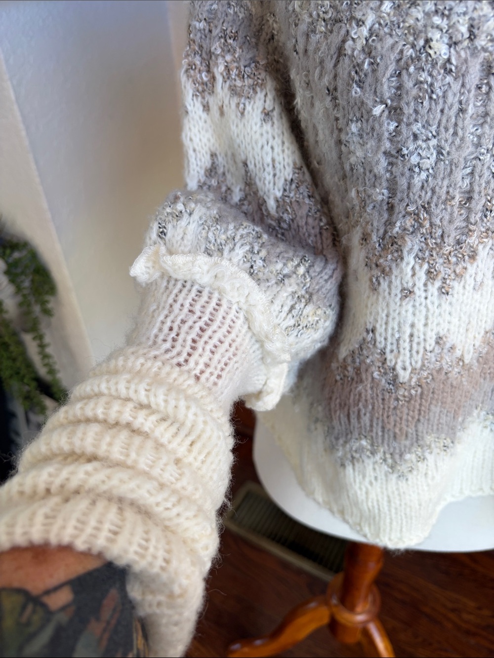 Free People Home For The Holidays Sweater Wool Blend Cream Taupe Fair Isle - Picture 2 of 7